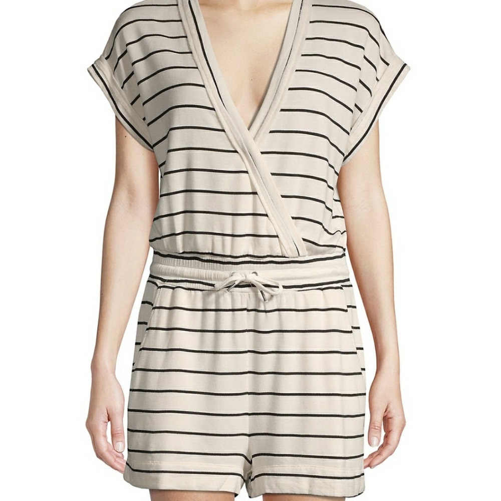 Splendid Stripe Print Deep V-neck Romper